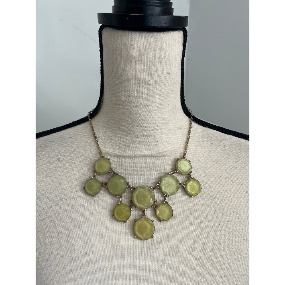 J.Crew Mod Retro Statement Necklace Chartreuse Green Gold Y2K Round Stones‎ Glam